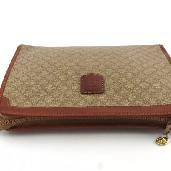 CELINE Clutch Bag Macadam Beige PVC ?~ Leather Authentic - Picture 6 of 9